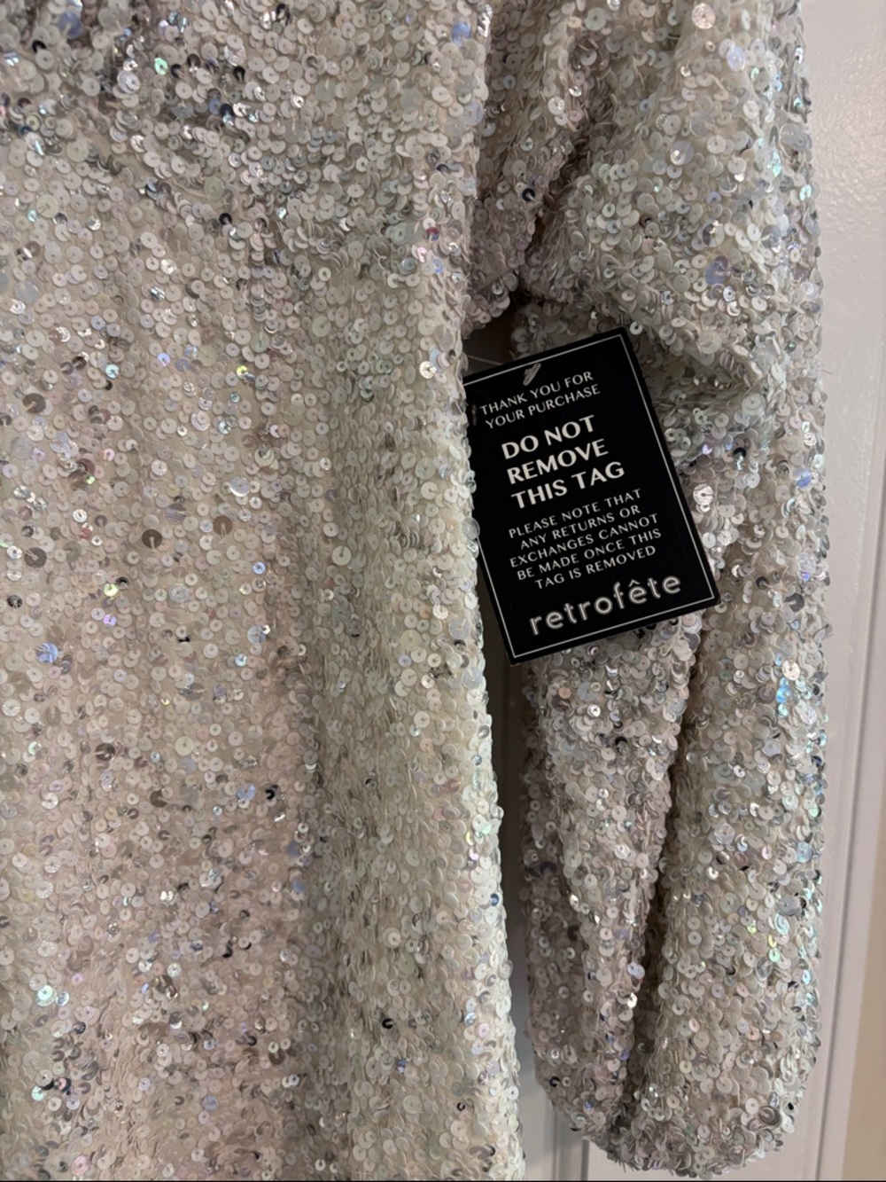 NWT Retrofete Silver Sequin V-Neck Mini Tunic Dress - Picture 4 of 5